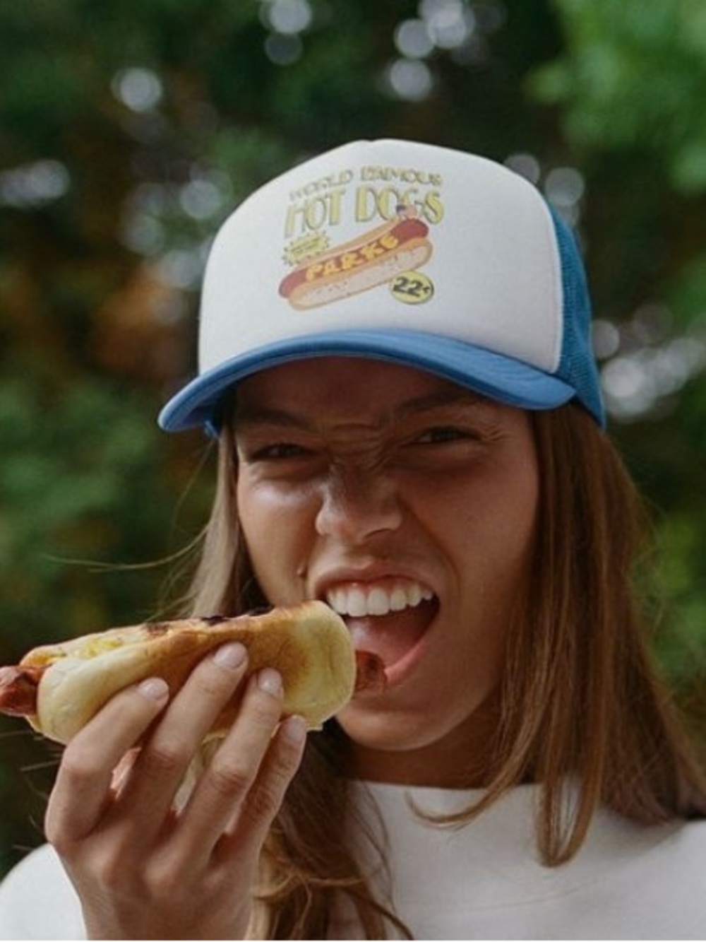 PARKE hot dog graphic trucker hat blue NIB new